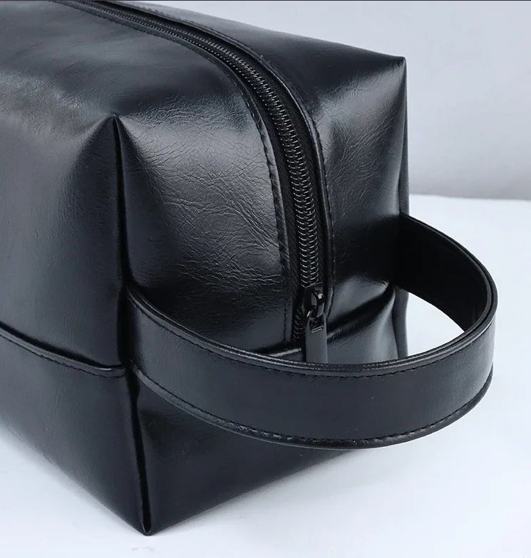 Zipper PU Leather Men Business Portable Storage Bag Toiletries Organizer Women Travel Cosmetic Bag Hanging Waterproof Wash Pouch