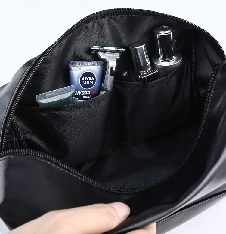 Zipper PU Leather Men Business Portable Storage Bag Toiletries Organizer Women Travel Cosmetic Bag Hanging Waterproof Wash Pouch