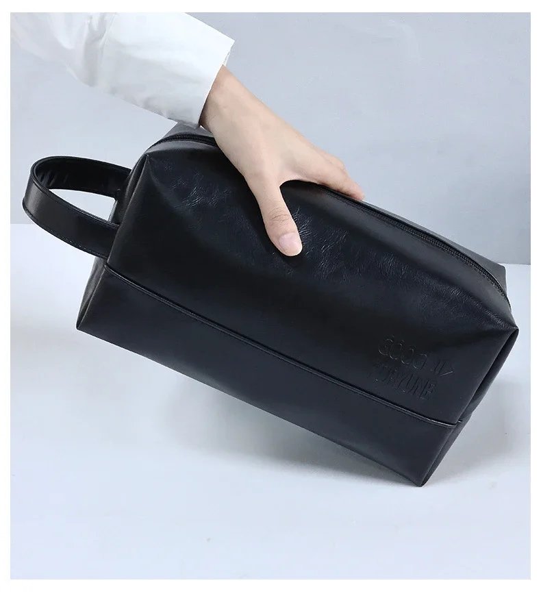 Zipper PU Leather Men Business Portable Storage Bag Toiletries Organizer Women Travel Cosmetic Bag Hanging Waterproof Wash Pouch