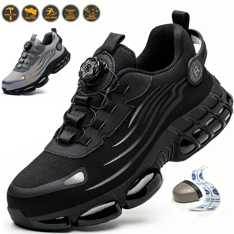 Men's Safety Shoes Protection And Elastic Safety Boots Fashionable Casual Shoes Breathable Odor Protection Men's Work Shoes