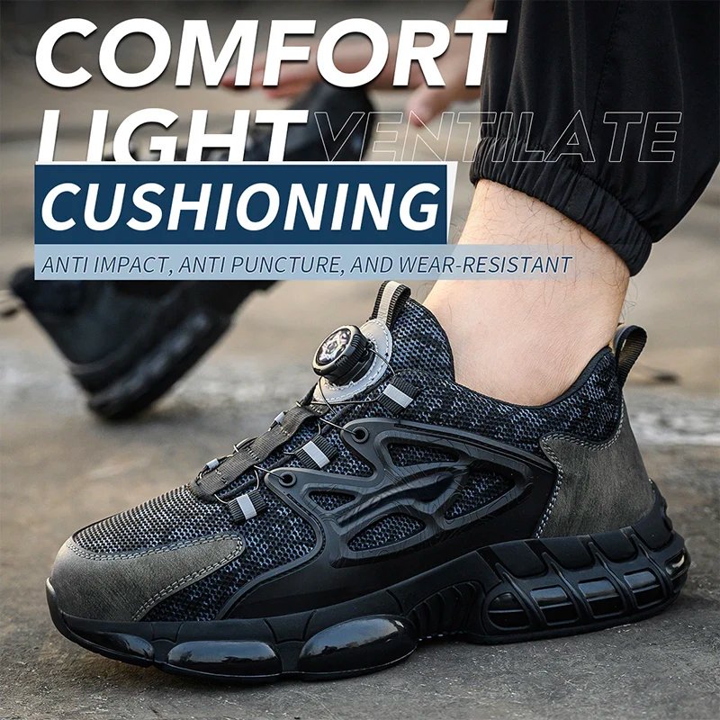 Rotating Button Safety Shoes Men Steel Toe Sneaker Air Cushion Work Shoes Man Puncture Proof Work Safety Boots Protective Shoes