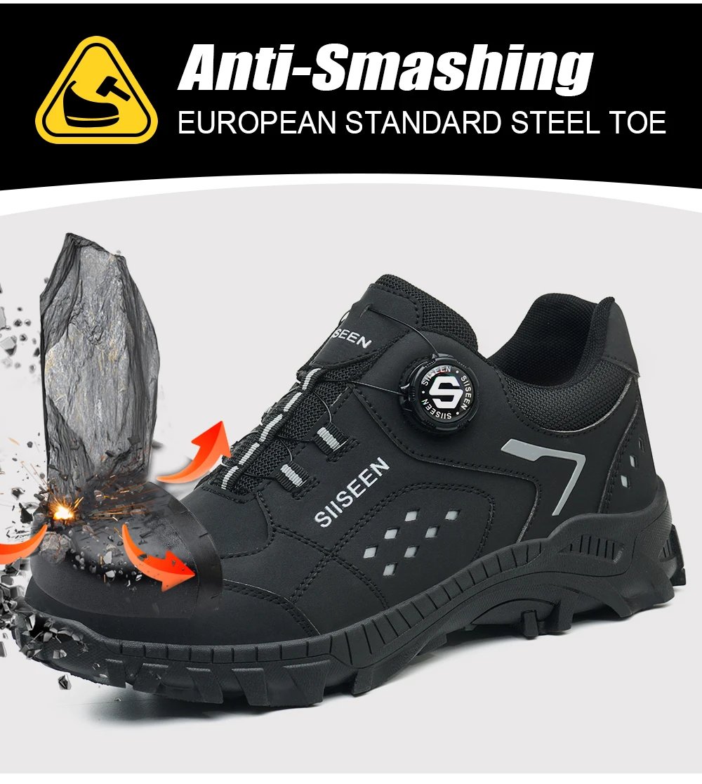 Steel Toe Safety Shoes for Men - Puncture Proof, Slip Resistant & Durable Work Boots for Construction, Outdoor Industrial Use