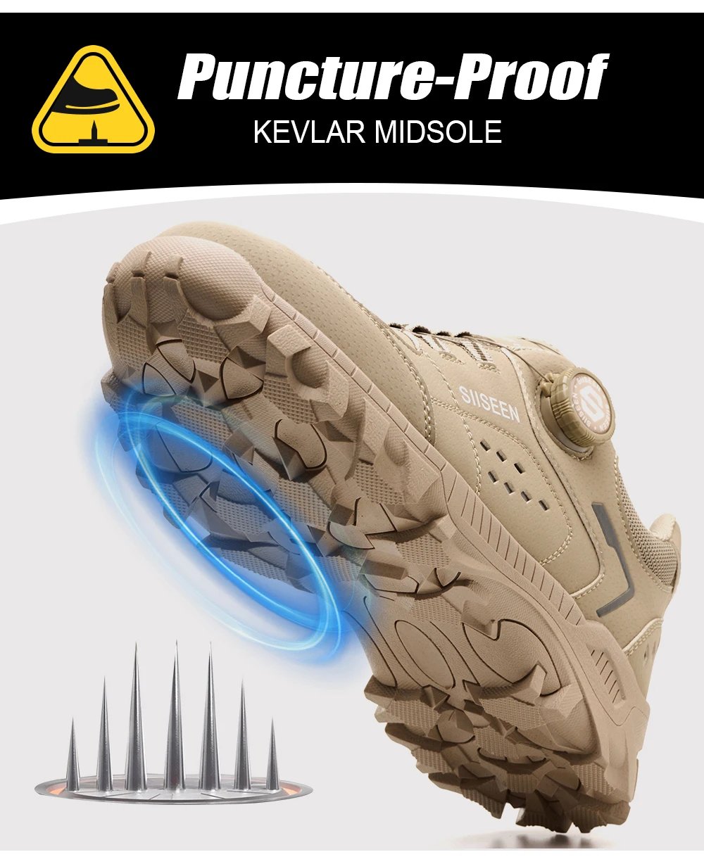 Steel Toe Safety Shoes for Men - Puncture Proof, Slip Resistant & Durable Work Boots for Construction, Outdoor Industrial Use