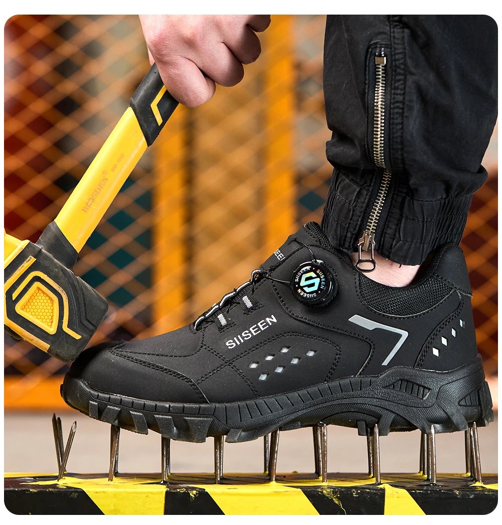 Steel Toe Safety Shoes for Men - Puncture Proof, Slip Resistant & Durable Work Boots for Construction, Outdoor Industrial Use