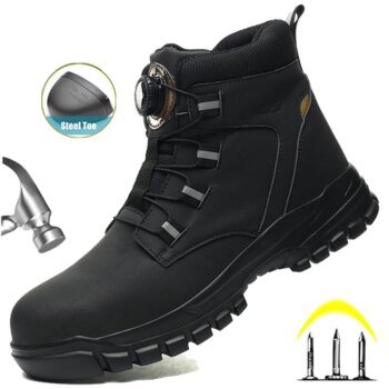 Rotating Button Work Shoes for Men Anti Puncture Work Sneakers Waterproof Work Safety Shoes Non Slip Steel Toe Tactical Boots