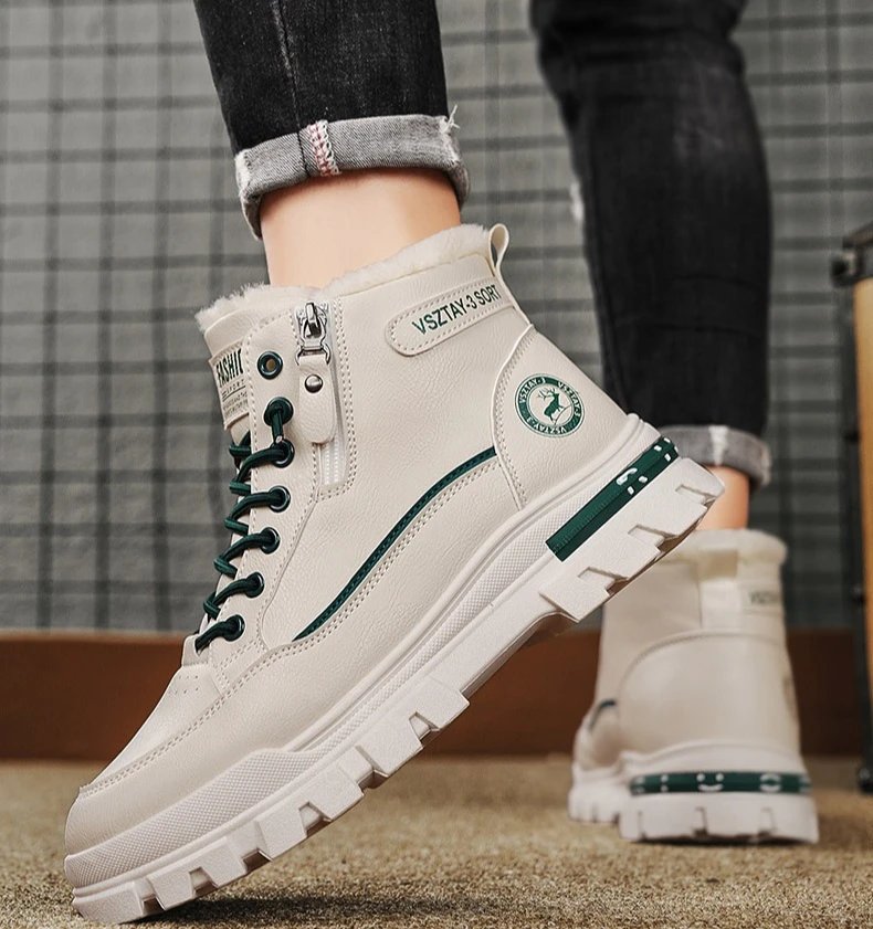 New winter plush  thick warm men's cotton shoes trendy outdoor high top male snow boots