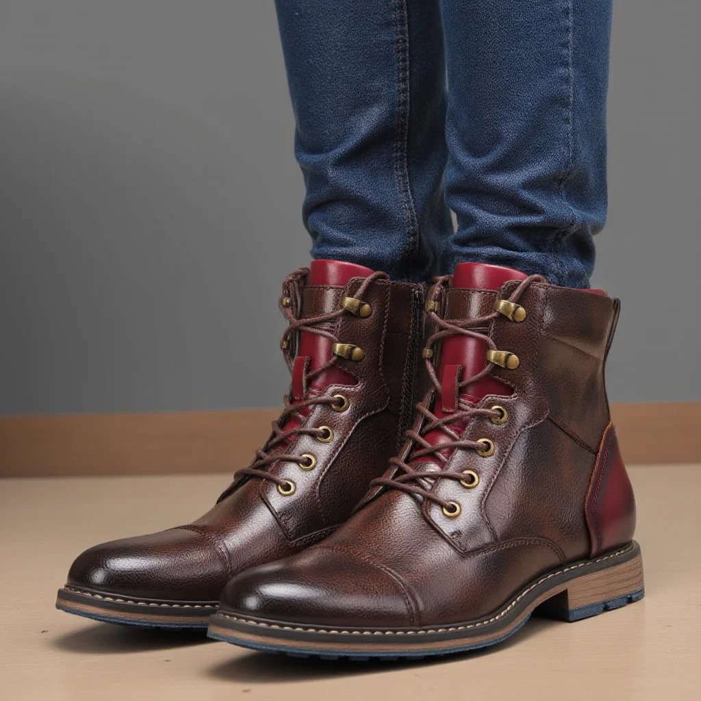 Size 7-13 Boots Men Brand 2024 Fashion Comfortable  Boots Leather #AL603C4