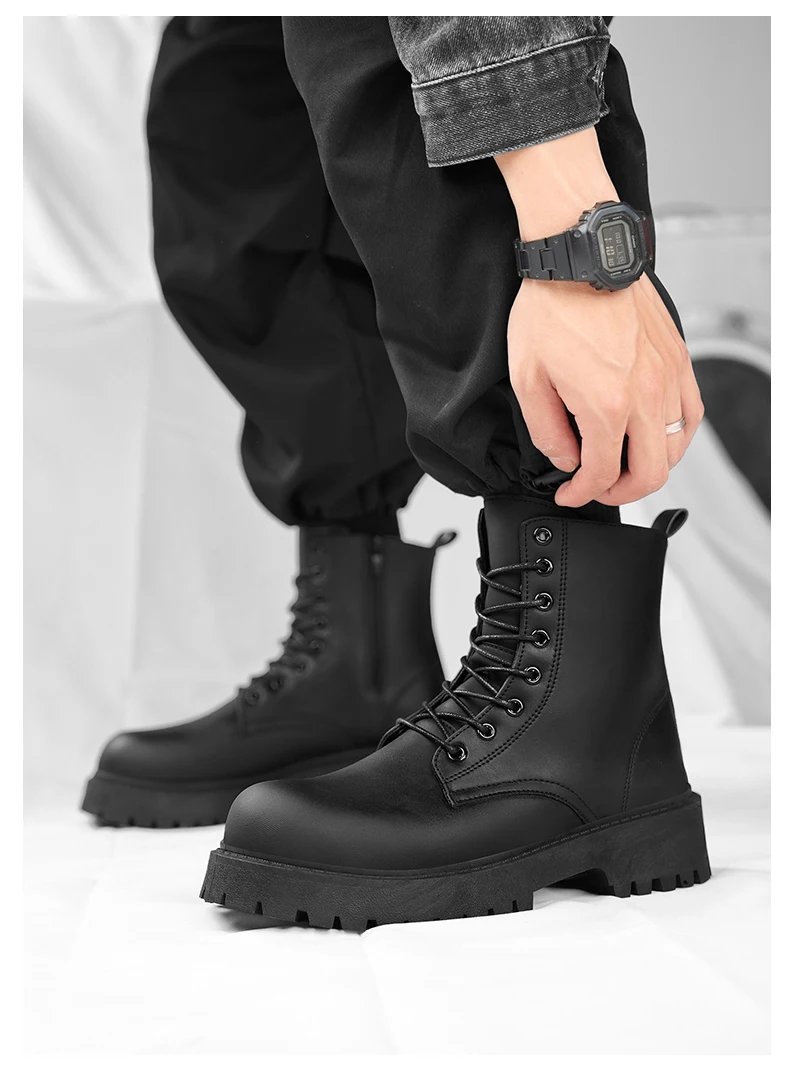 Couple's casual boots four season men's and women's high top leather boots fashion thick soled non slip plus size outdoor boots