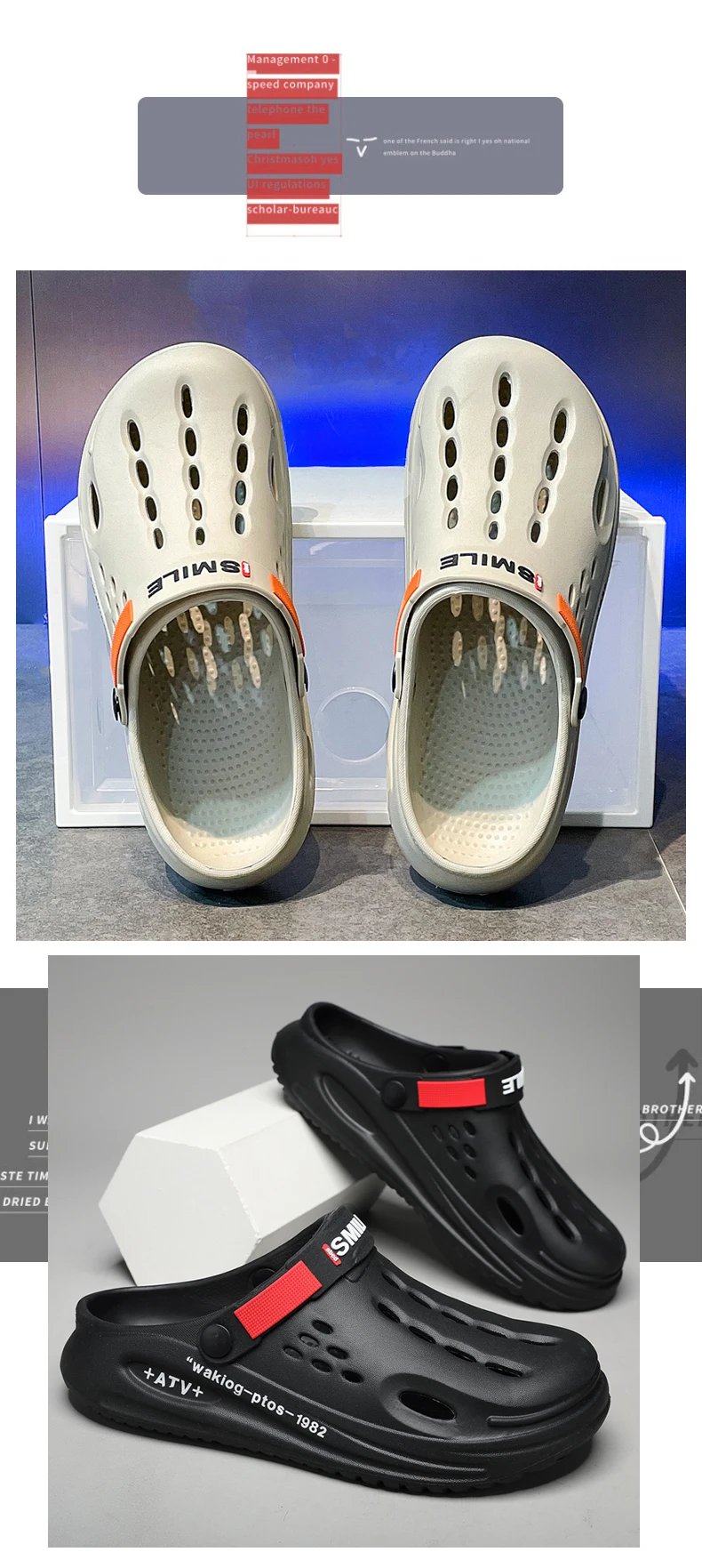 Summer Clogs Sandals 47 Men Clogs EVA Slippers Soft Sole Breathable Beach Slippers Men Home Slippers Outdoor Antiskid Slippers