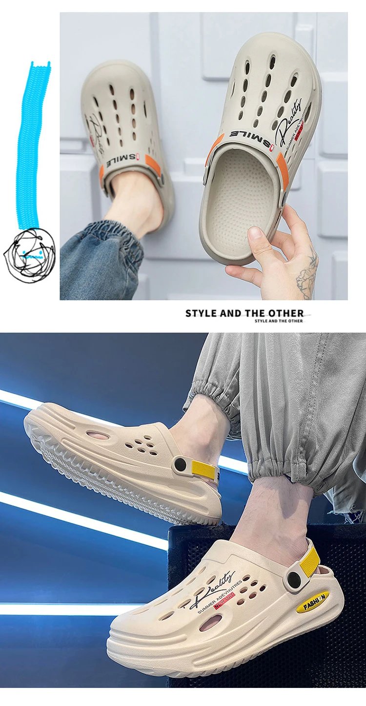 Summer Clogs Sandals 47 Men Clogs EVA Slippers Soft Sole Breathable Beach Slippers Men Home Slippers Outdoor Antiskid Slippers