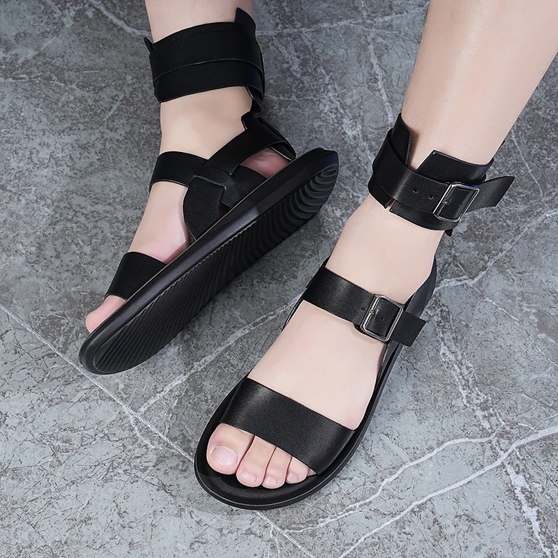 Men's Summer Roman Sandals Outdoor Wear-Resistant Anti-Slip Fashionable British Style Beach Shoes-2530