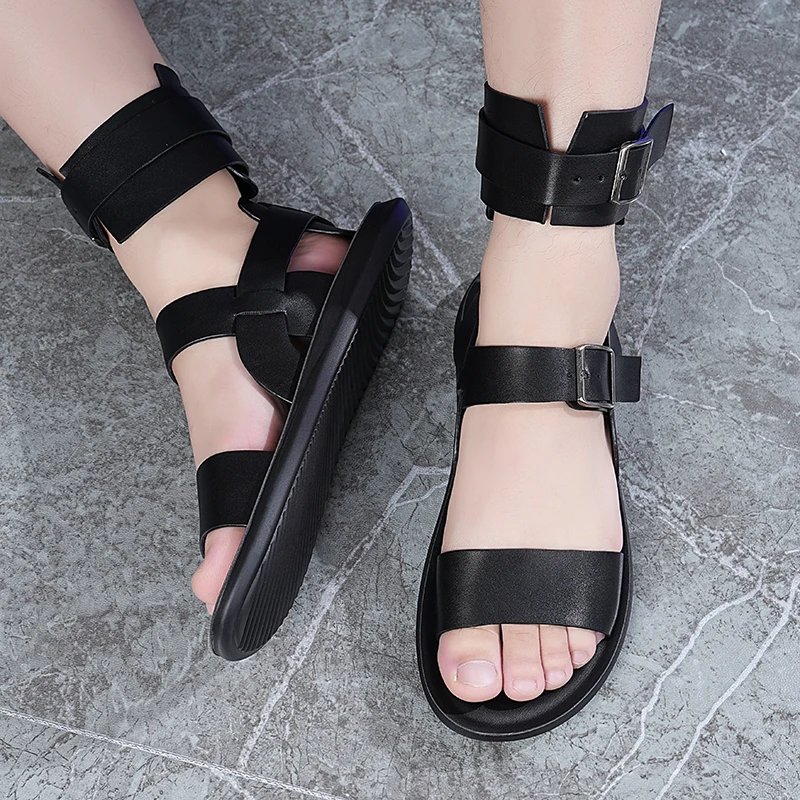 Men's Summer Roman Sandals Outdoor Wear-Resistant Anti-Slip Fashionable British Style Beach Shoes-2530