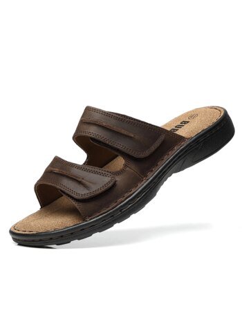 First-Layer Cowhide Men's Sports Sandals, Open-Toe Outdoor Non-Slip Sandals, Casual Men's Shoes, Outdoor Fashion Beach Shoes, Light and Comfortable, Can Be Worn by Men and Women, Suitable for Outdoor Hiking, Travel, Wo