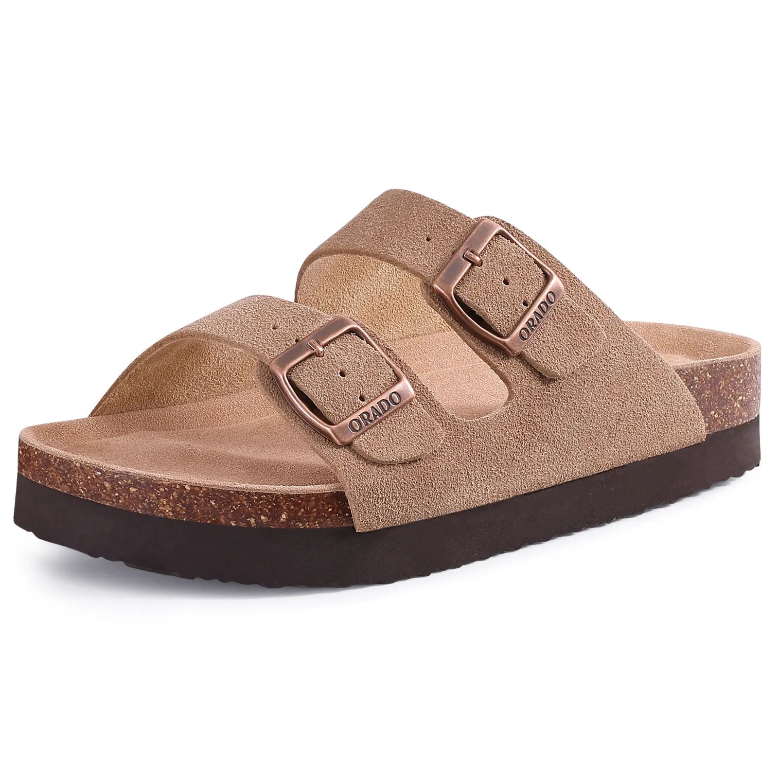 KIDMI Cork Clogs Slippers For Women Cork Footbed Beach Sandals Outdoor Suede Clogs Sandals With Adjustable Buckle Men Sandals