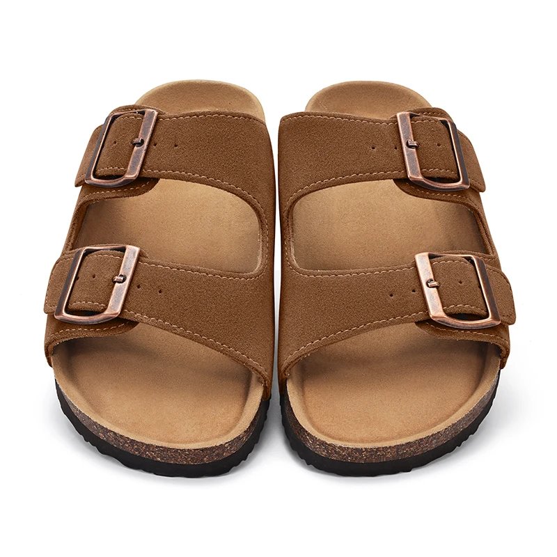 KIDMI Cork Clogs Slippers For Women Cork Footbed Beach Sandals Outdoor Suede Clogs Sandals With Adjustable Buckle Men Sandals