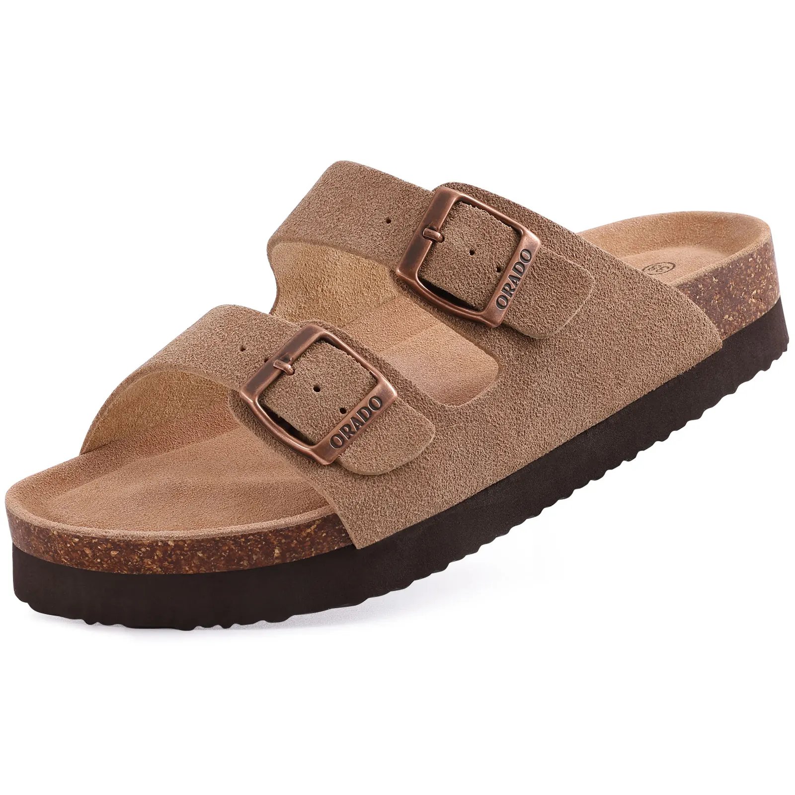 KIDMI Cork Clogs Slippers For Women Cork Footbed Beach Sandals Outdoor Suede Clogs Sandals With Adjustable Buckle Men Sandals