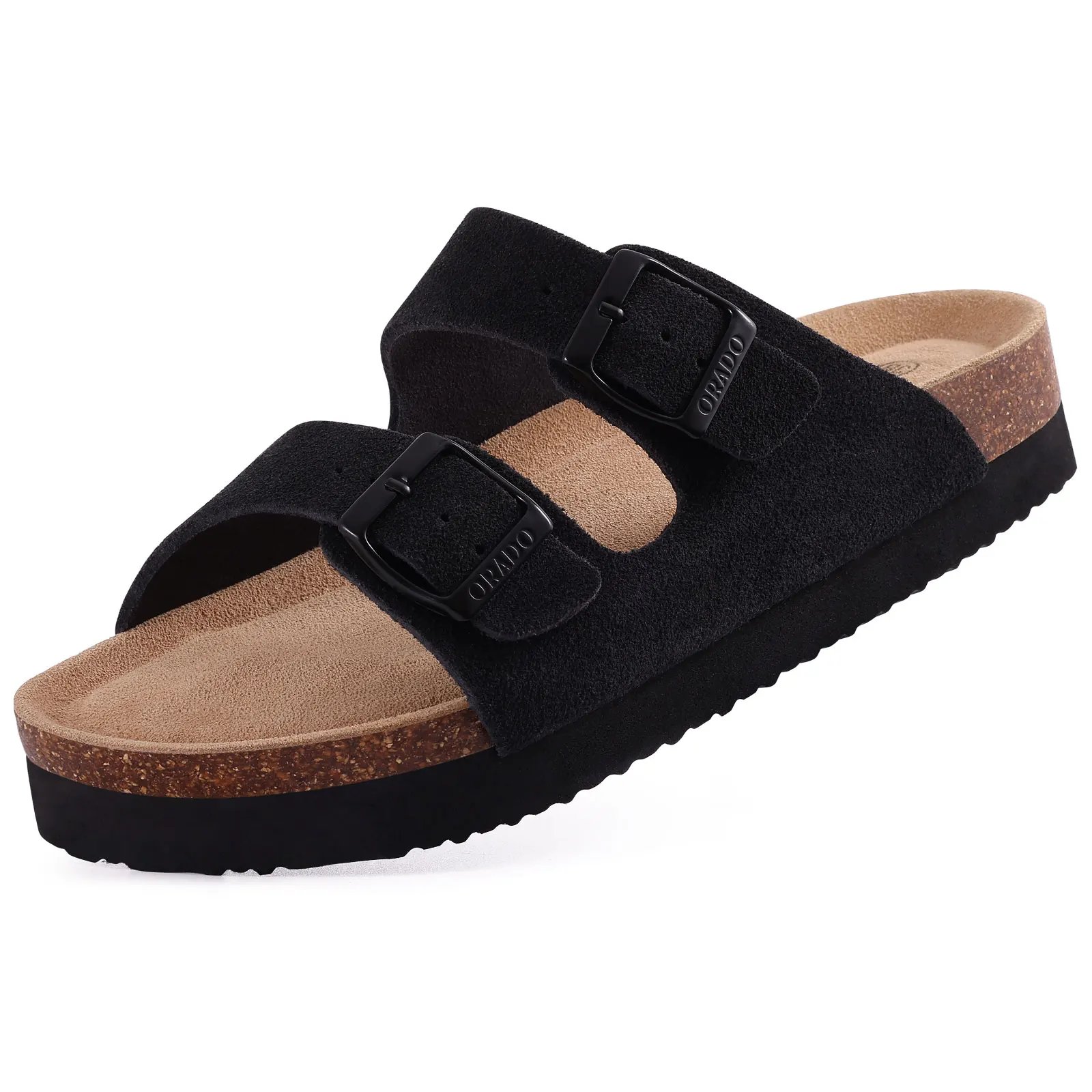 KIDMI Cork Clogs Slippers For Women Cork Footbed Beach Sandals Outdoor Suede Clogs Sandals With Adjustable Buckle Men Sandals