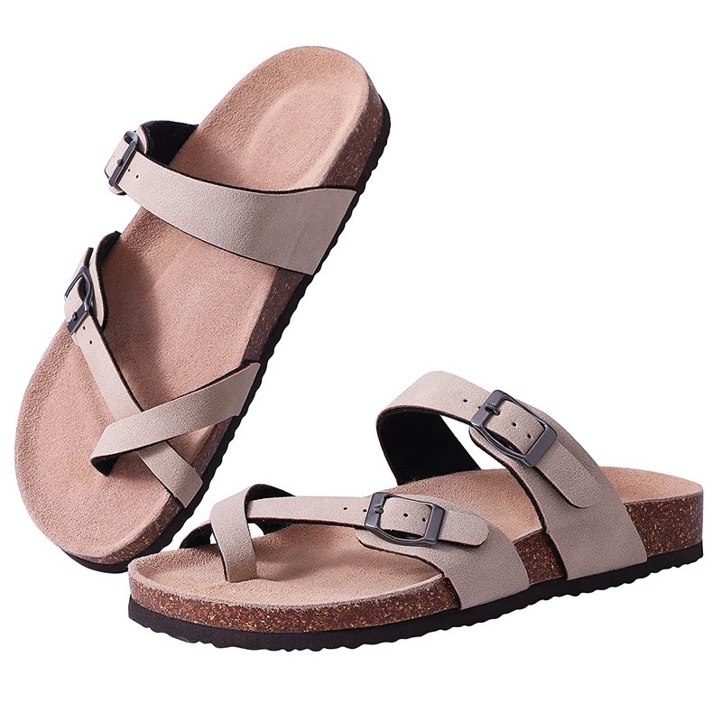 KIDMI Cork Clogs Slippers For Women Cork Footbed Beach Sandals Outdoor Suede Clogs Sandals With Adjustable Buckle Men Sandals
