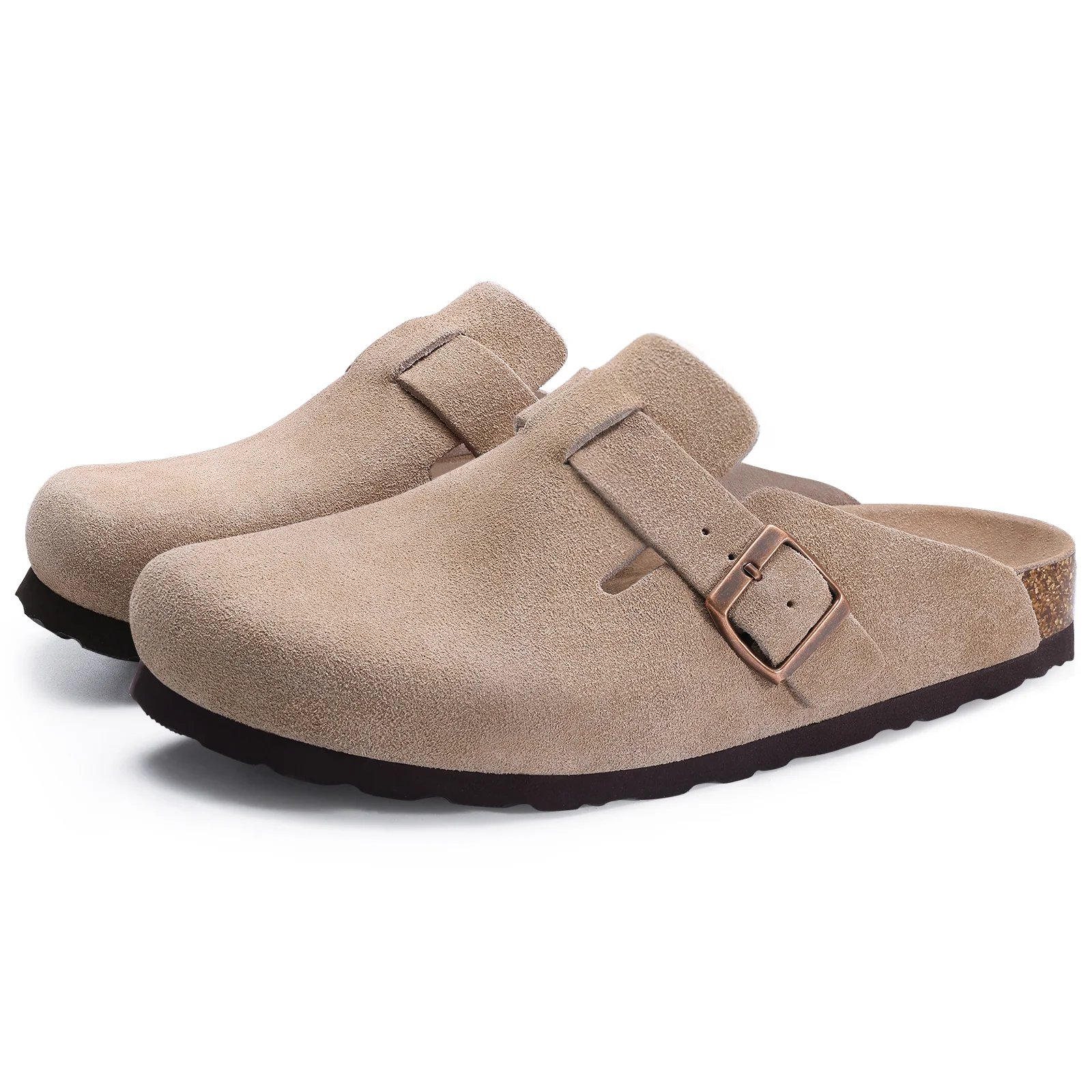 KIDMI Cork Clogs Slippers For Women Cork Footbed Beach Sandals Outdoor Suede Clogs Sandals With Adjustable Buckle Men Sandals
