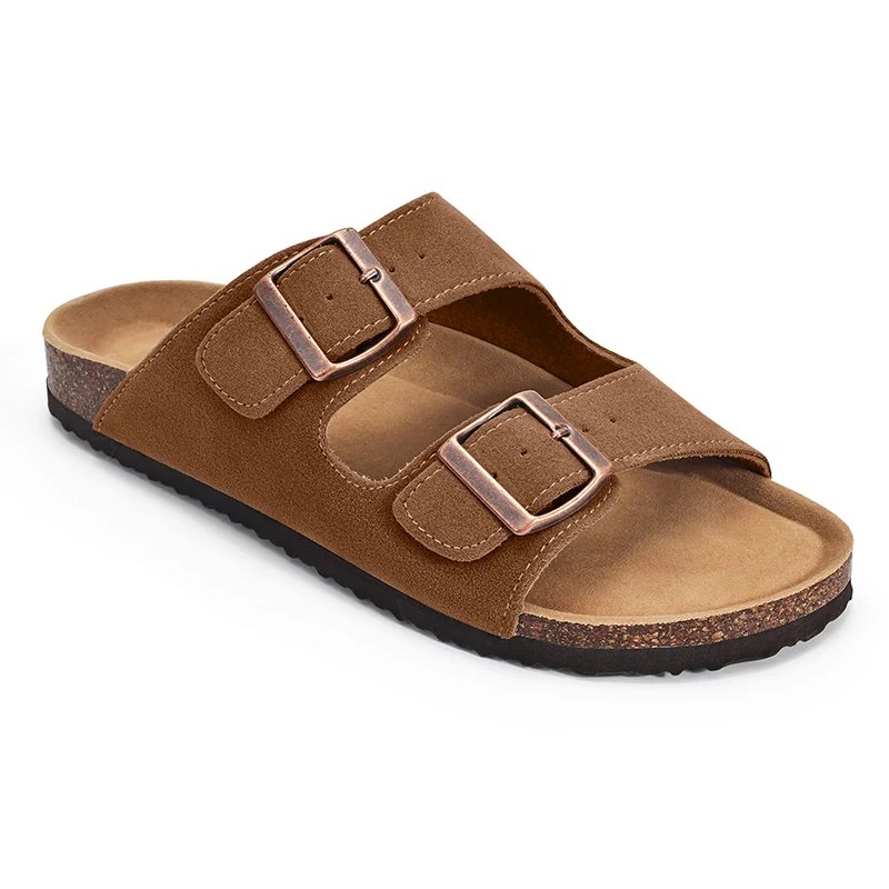 KIDMI Cork Clogs Slippers For Women Cork Footbed Beach Sandals Outdoor Suede Clogs Sandals With Adjustable Buckle Men Sandals