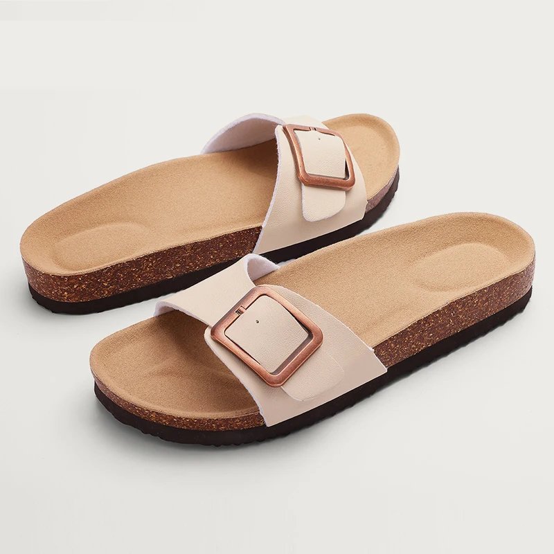 KIDMI Cork Clogs Slippers For Women Cork Footbed Beach Sandals Outdoor Suede Clogs Sandals With Adjustable Buckle Men Sandals