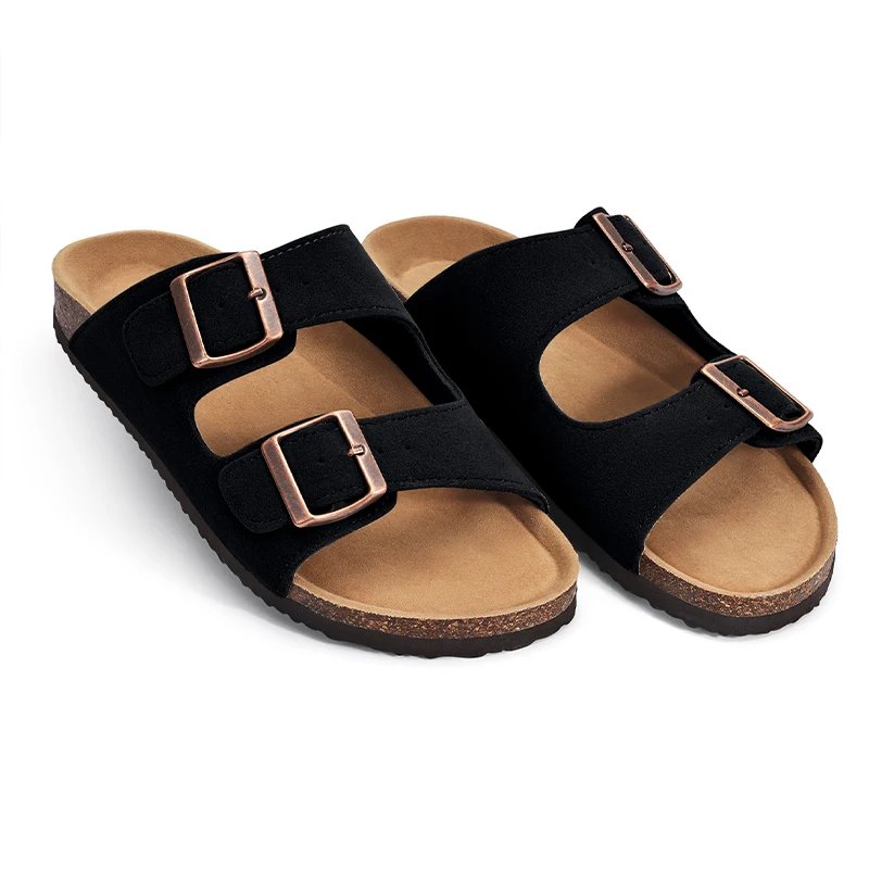 KIDMI Cork Clogs Slippers For Women Cork Footbed Beach Sandals Outdoor Suede Clogs Sandals With Adjustable Buckle Men Sandals