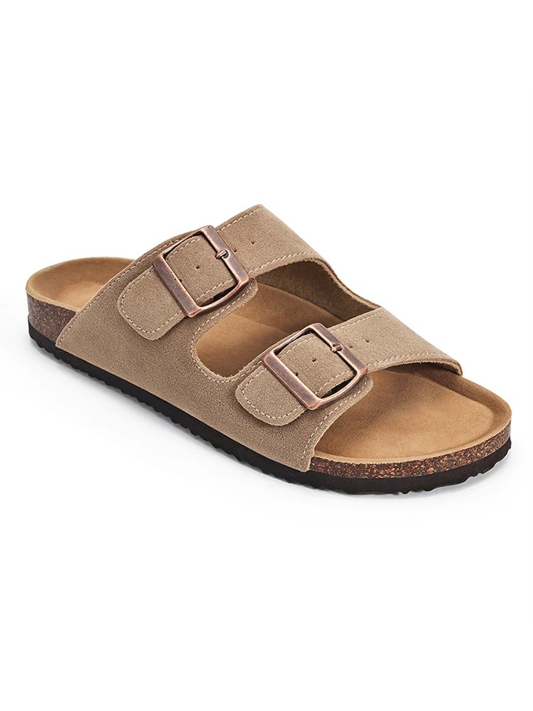 KIDMI Cork Clogs Slippers For Women Cork Footbed Beach Sandals Outdoor Suede Clogs Sandals With Adjustable Buckle Men Sandals
