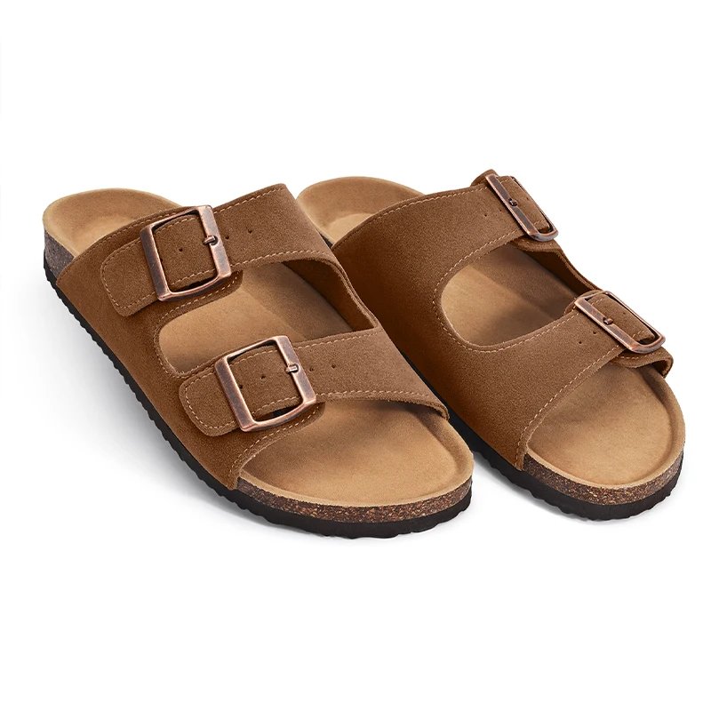 KIDMI Cork Clogs Slippers For Women Cork Footbed Beach Sandals Outdoor Suede Clogs Sandals With Adjustable Buckle Men Sandals