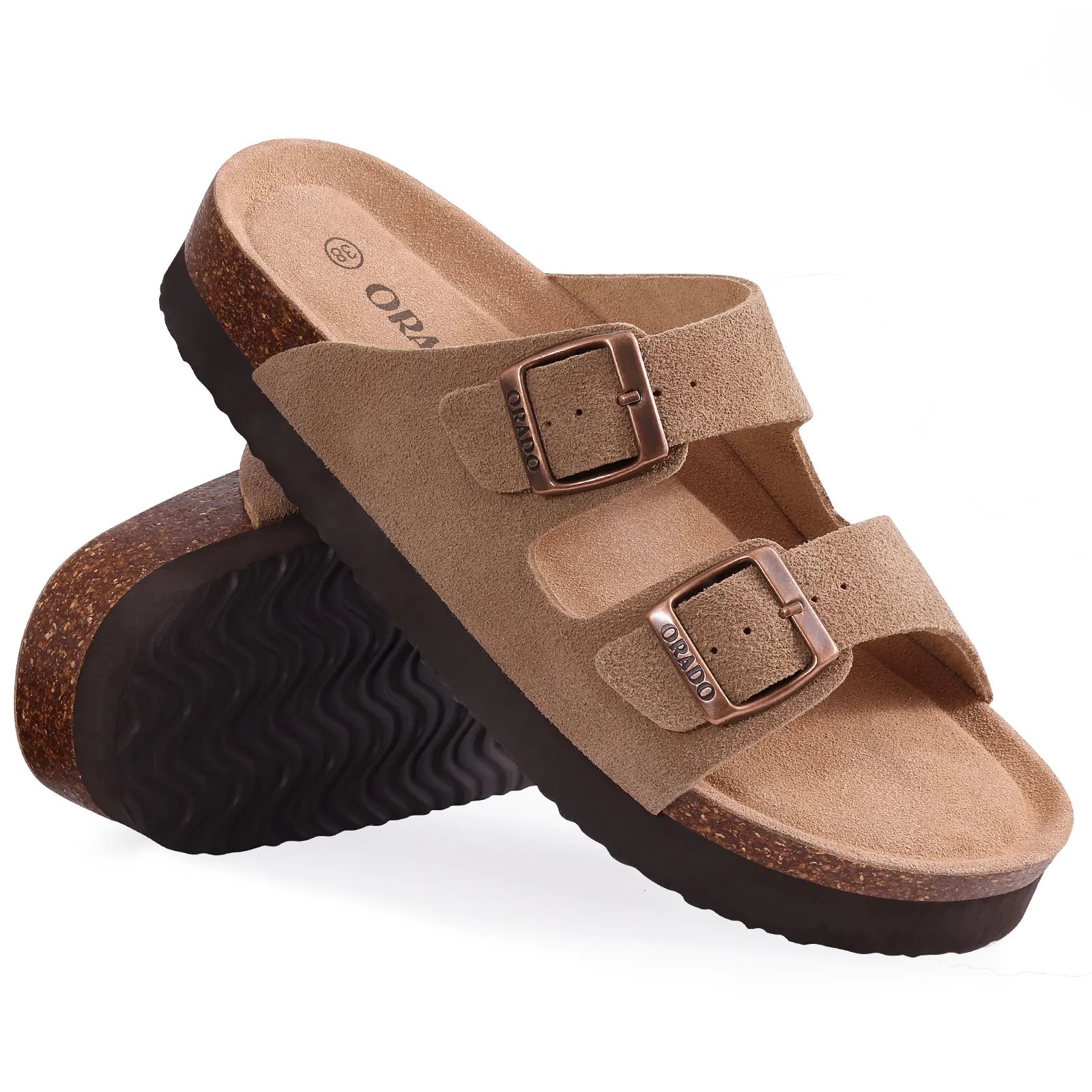 KIDMI Cork Clogs Slippers For Women Cork Footbed Beach Sandals Outdoor Suede Clogs Sandals With Adjustable Buckle Men Sandals