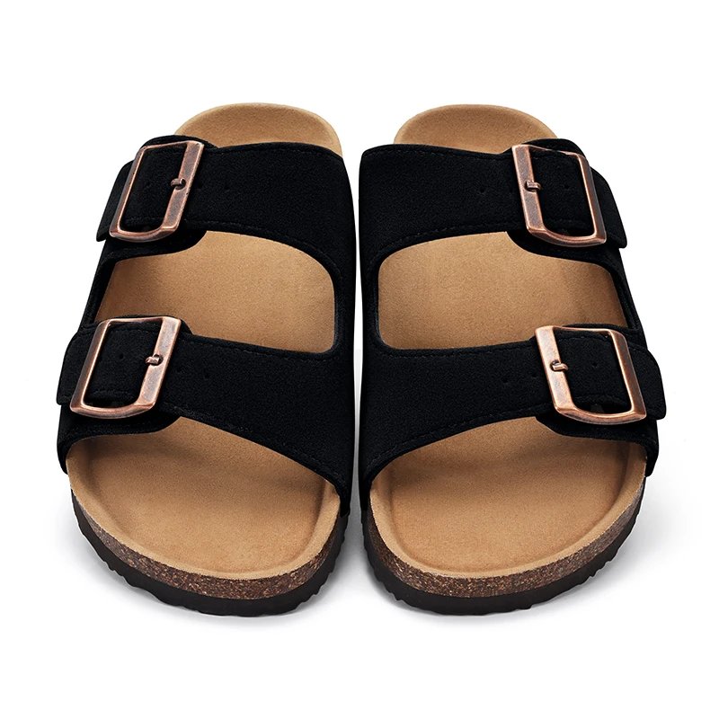 KIDMI Cork Clogs Slippers For Women Cork Footbed Beach Sandals Outdoor Suede Clogs Sandals With Adjustable Buckle Men Sandals