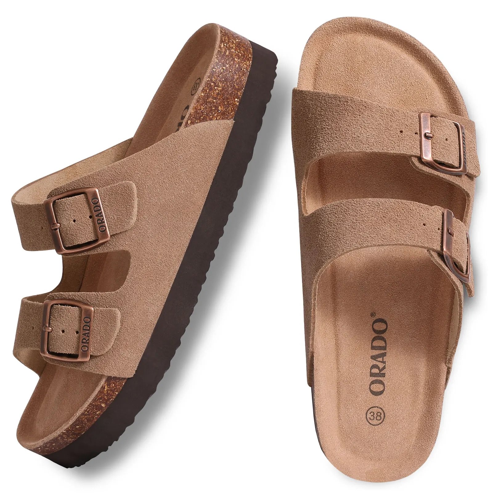 KIDMI Cork Clogs Slippers For Women Cork Footbed Beach Sandals Outdoor Suede Clogs Sandals With Adjustable Buckle Men Sandals