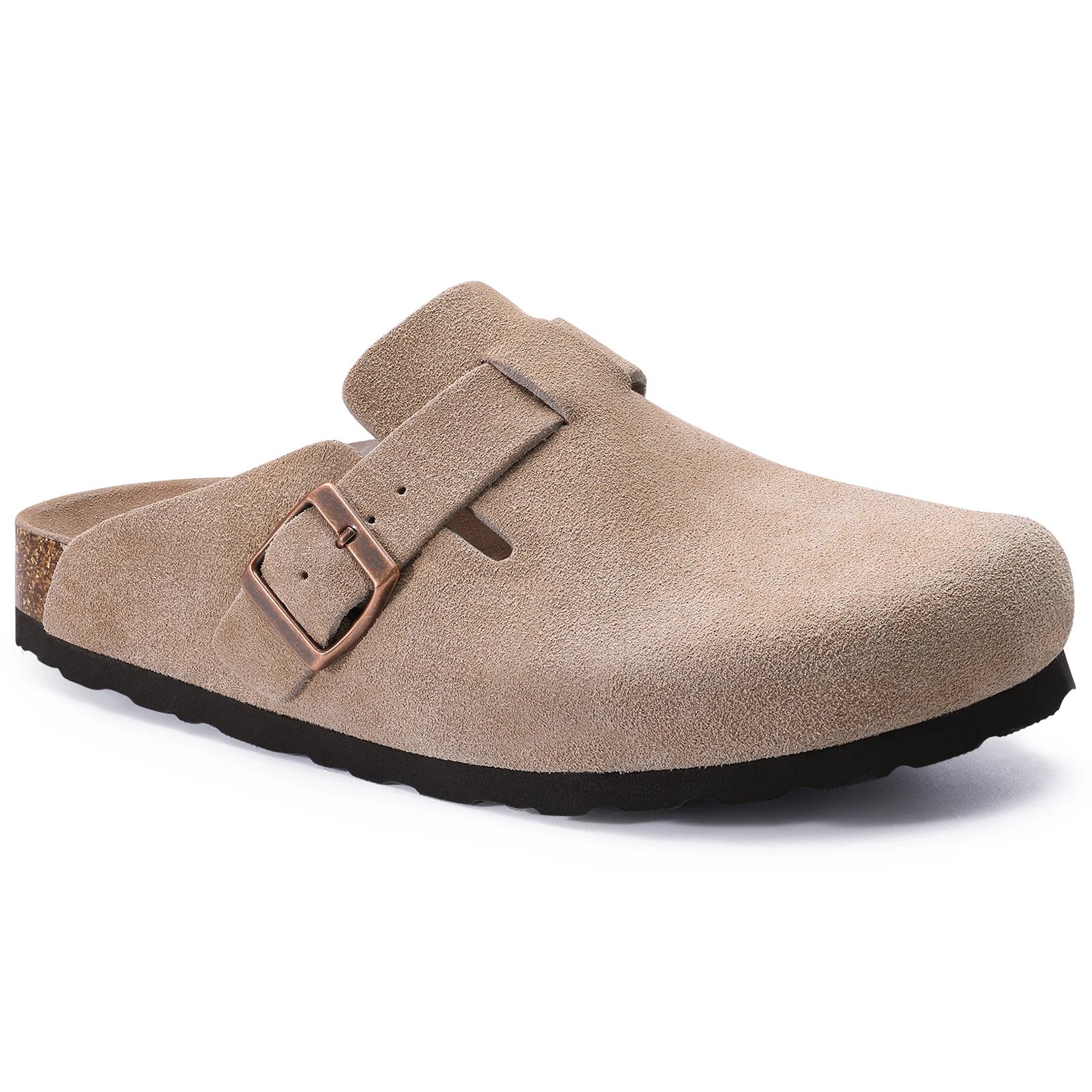 KIDMI Cork Clogs Slippers For Women Cork Footbed Beach Sandals Outdoor Suede Clogs Sandals With Adjustable Buckle Men Sandals