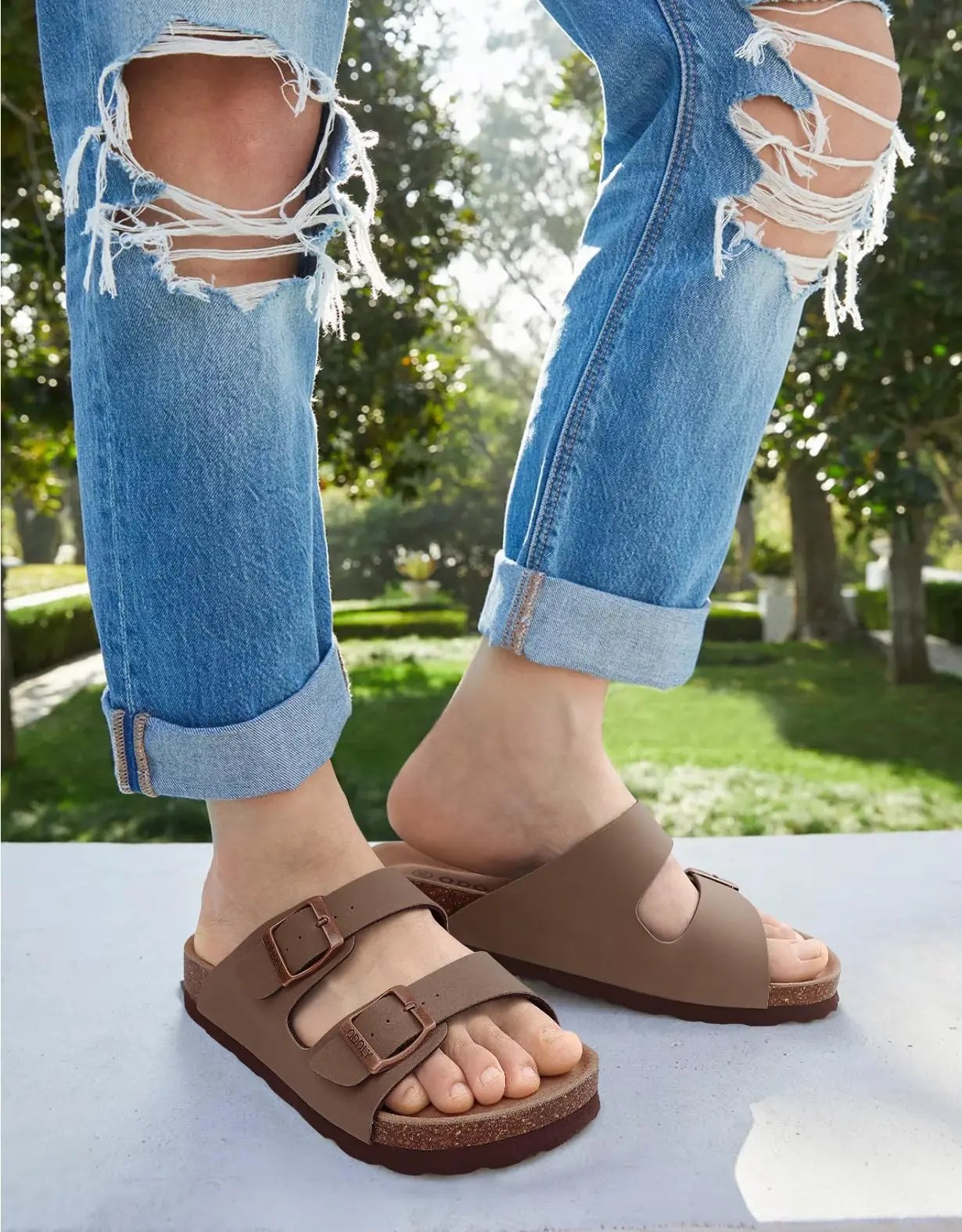 KIDMI Cork Clogs Slippers For Women Cork Footbed Beach Sandals Outdoor Suede Clogs Sandals With Adjustable Buckle Men Sandals