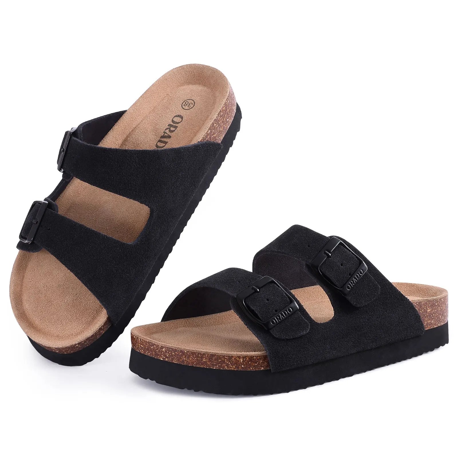 KIDMI Cork Clogs Slippers For Women Cork Footbed Beach Sandals Outdoor Suede Clogs Sandals With Adjustable Buckle Men Sandals