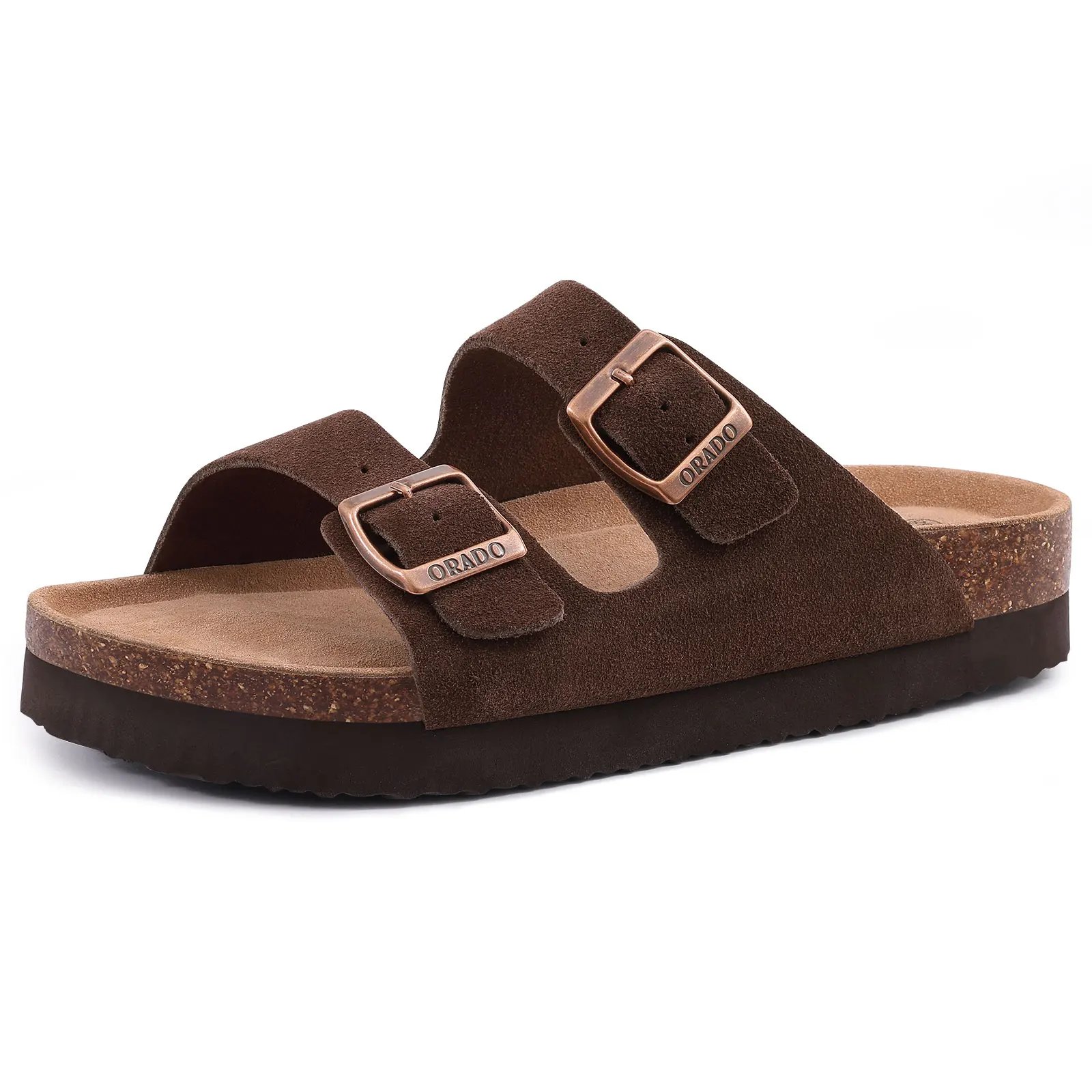 KIDMI Cork Clogs Slippers For Women Cork Footbed Beach Sandals Outdoor Suede Clogs Sandals With Adjustable Buckle Men Sandals