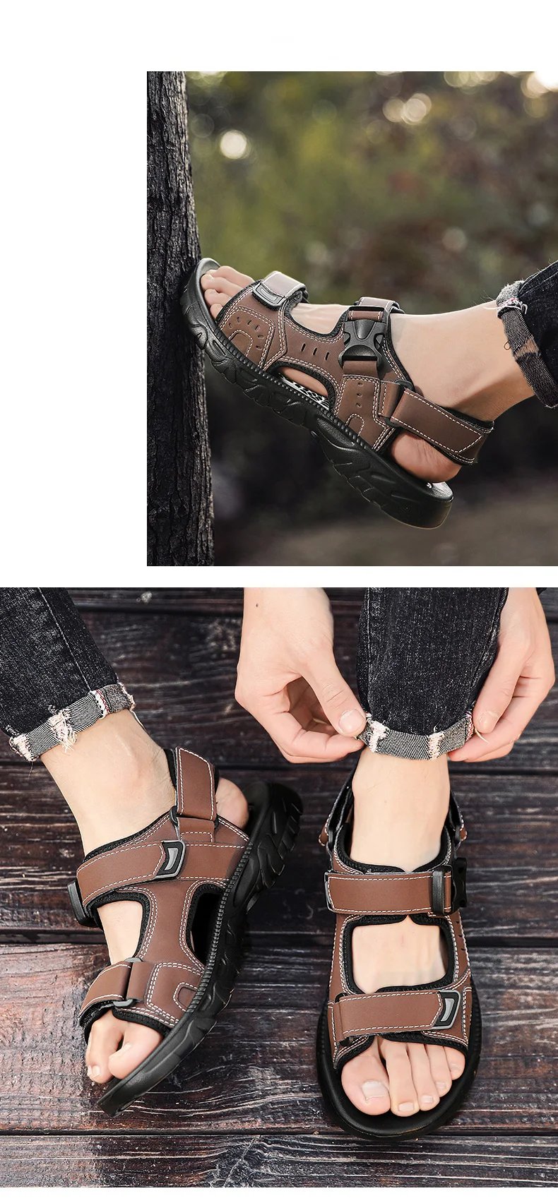 Summer Men Sandals PU Leather Lightweight Open Toe Flat Mens Casual Shoes Outdoor Walking Sandals for Men Beach Shoes Size 39-46