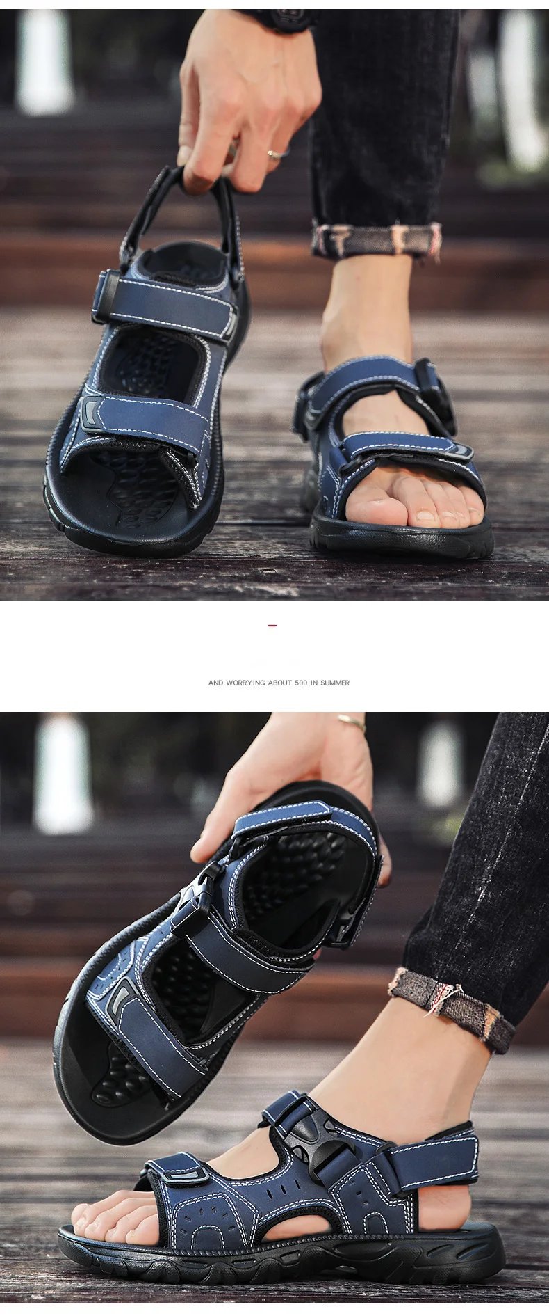 Summer Men Sandals PU Leather Lightweight Open Toe Flat Mens Casual Shoes Outdoor Walking Sandals for Men Beach Shoes Size 39-46