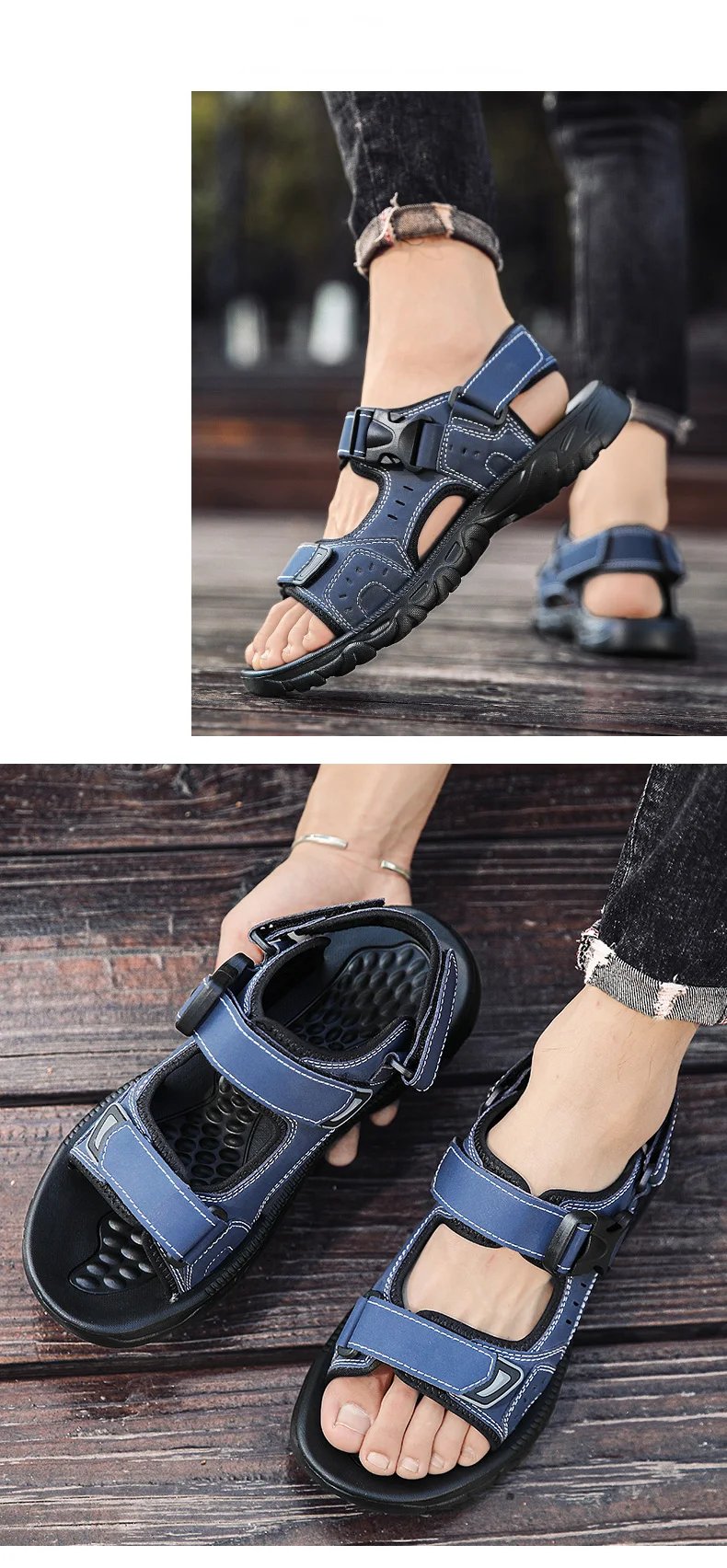 Summer Men Sandals PU Leather Lightweight Open Toe Flat Mens Casual Shoes Outdoor Walking Sandals for Men Beach Shoes Size 39-46