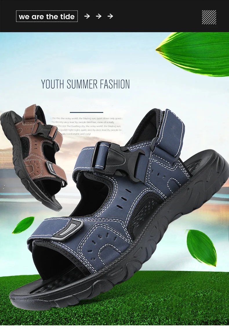 Summer Men Sandals PU Leather Lightweight Open Toe Flat Mens Casual Shoes Outdoor Walking Sandals for Men Beach Shoes Size 39-46