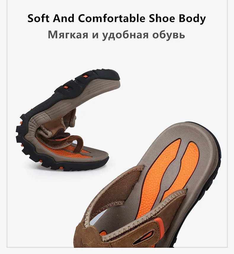 New Summer Men's Slippers Breathable Luxury Men Sandals  Beach Classics Genuine Leather  Mens Slippers Outdoor Men's Flip Flops