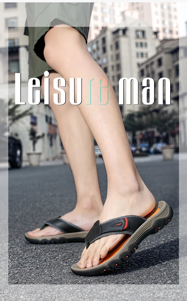 New Summer Men's Slippers Breathable Luxury Men Sandals  Beach Classics Genuine Leather  Mens Slippers Outdoor Men's Flip Flops