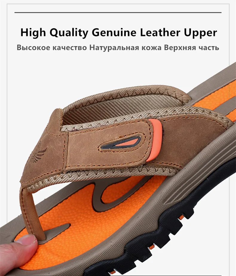 New Summer Men's Slippers Breathable Luxury Men Sandals  Beach Classics Genuine Leather  Mens Slippers Outdoor Men's Flip Flops