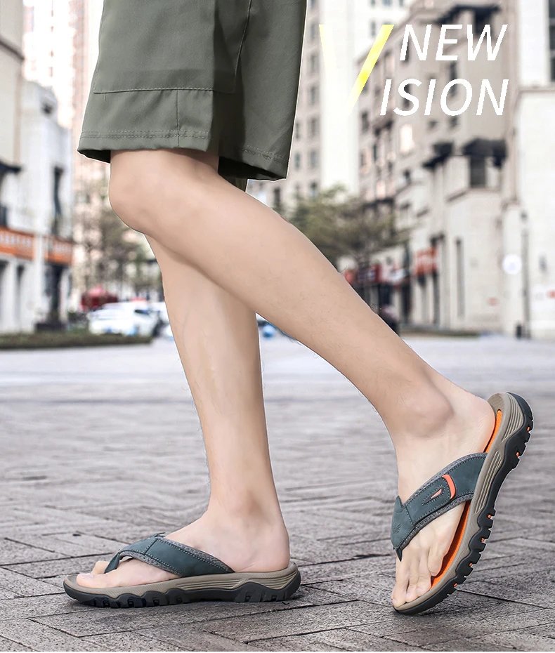 New Summer Men's Slippers Breathable Luxury Men Sandals  Beach Classics Genuine Leather  Mens Slippers Outdoor Men's Flip Flops