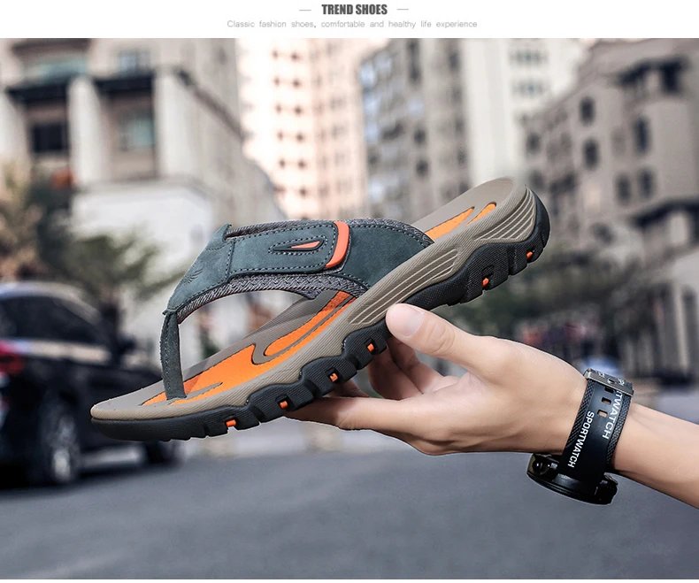 New Summer Men's Slippers Breathable Luxury Men Sandals  Beach Classics Genuine Leather  Mens Slippers Outdoor Men's Flip Flops