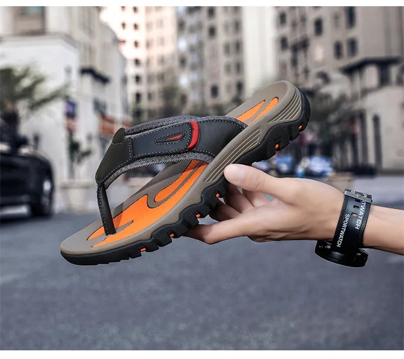 New Summer Men's Slippers Breathable Luxury Men Sandals  Beach Classics Genuine Leather  Mens Slippers Outdoor Men's Flip Flops