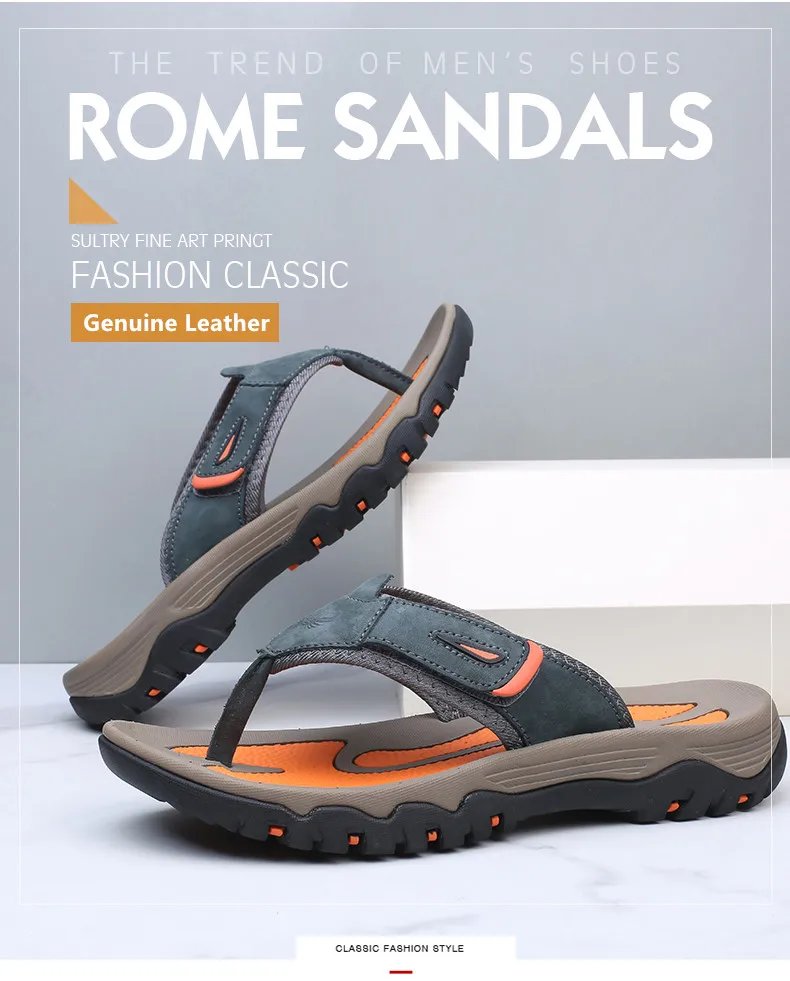 New Summer Men's Slippers Breathable Luxury Men Sandals  Beach Classics Genuine Leather  Mens Slippers Outdoor Men's Flip Flops