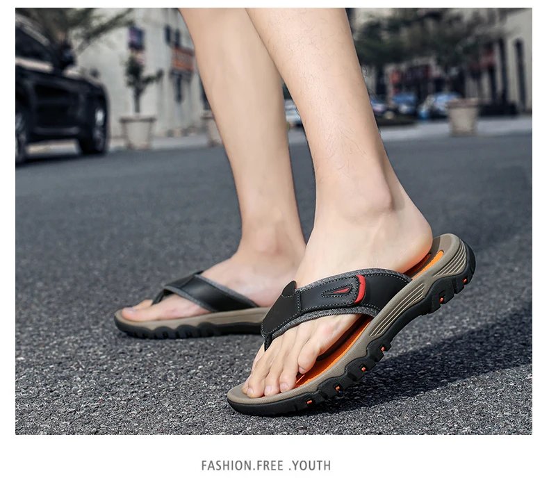 New Summer Men's Slippers Breathable Luxury Men Sandals  Beach Classics Genuine Leather  Mens Slippers Outdoor Men's Flip Flops