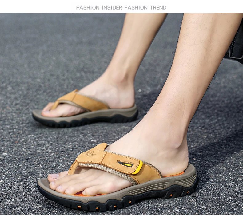 New Summer Men's Slippers Breathable Luxury Men Sandals  Beach Classics Genuine Leather  Mens Slippers Outdoor Men's Flip Flops