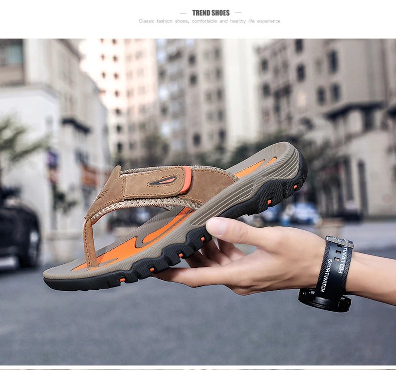 New Summer Men's Slippers Breathable Luxury Men Sandals  Beach Classics Genuine Leather  Mens Slippers Outdoor Men's Flip Flops