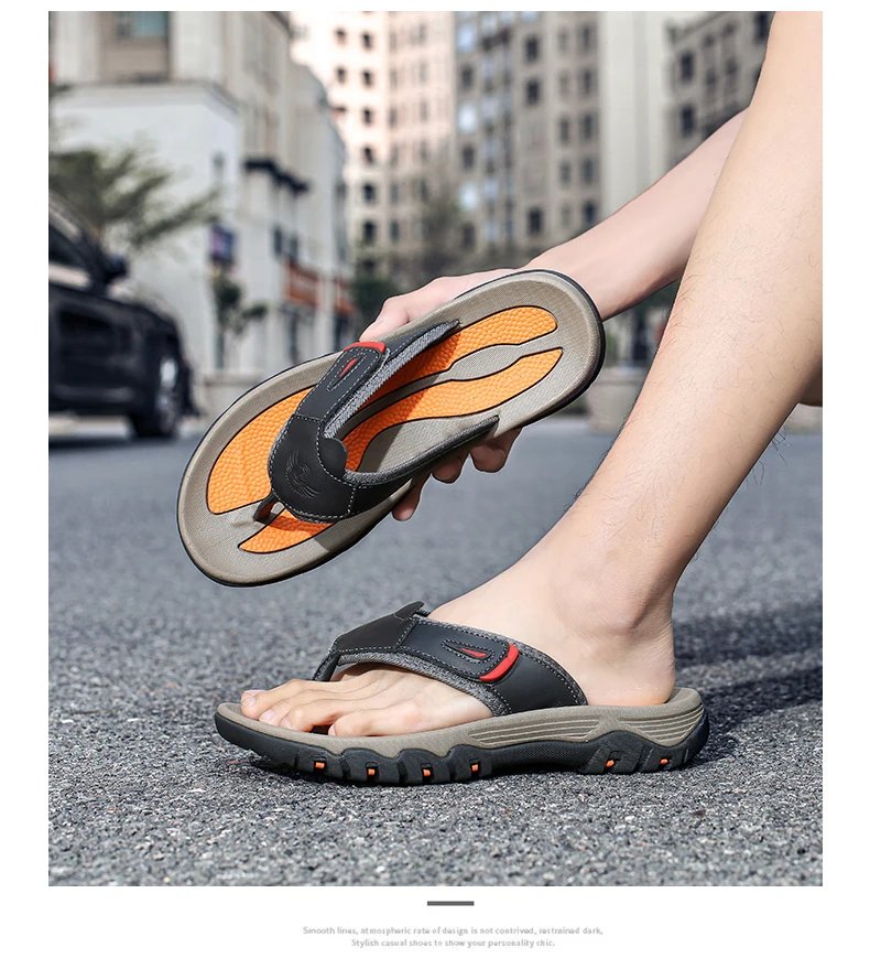New Summer Men's Slippers Breathable Luxury Men Sandals  Beach Classics Genuine Leather  Mens Slippers Outdoor Men's Flip Flops